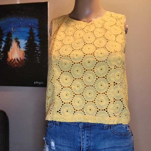 Topshop Yellow Eyelet Blouse - Picture 1 of 4